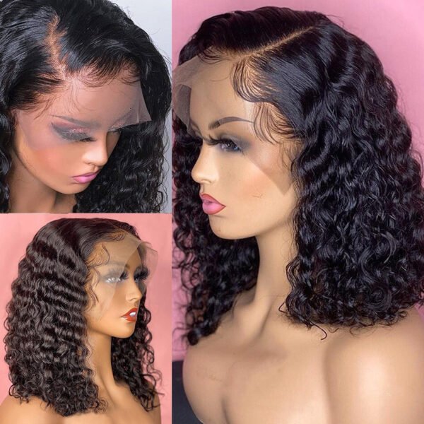 Deep Water Wave Lace Frontal Human Hair Wigs Transparent Curly - Image 2